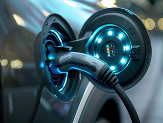Close-up of electric car charging