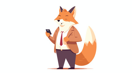 Anthropomorphic fox character with mobile phone. Bu