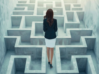Businesswoman standing in middle of a maze