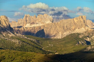 Passo Giau, evening view from Alps Dolomites mountains