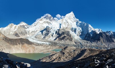 Panoramic view of mount Everest and mt. Nuptse