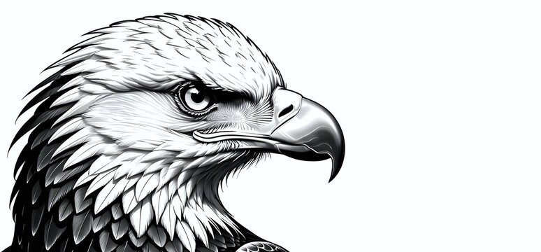 Illustration of a black and white eagle bird tattoo in a close up view