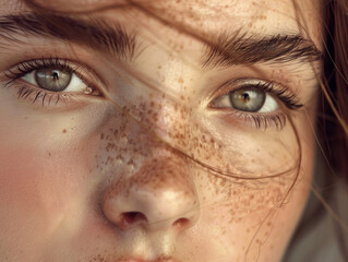 close up portrait of a person with green eye