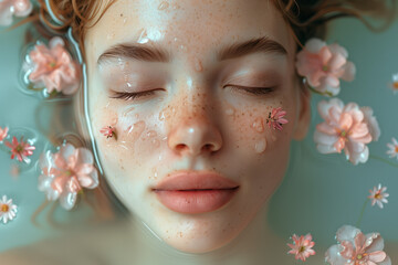 Tranquil Spa Moments: Women Relaxing in Bathtubs with Floral Serenity - obrazy, fototapety, plakaty