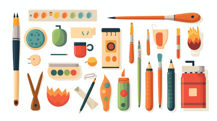 Art and craft supplies set. Stationery items. Penci