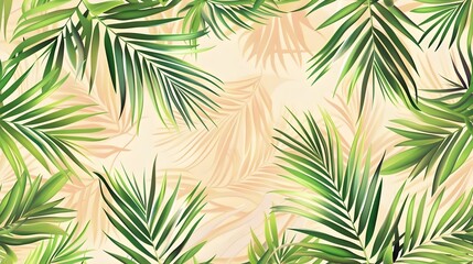 Tropical Palm Leaves Pattern on a Sandy Beach Background,
Beach-Themed Design for Summer Vibes, Hand Edited Generative AI