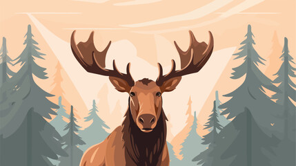 Cute moose snout flat vector illustration. Adorable