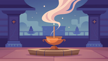In the background a small incense burner releases a soft calming scent adding to the ambiance of the ceremony..