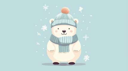 Cute polar bear in hat and sweater. Vertical greeti
