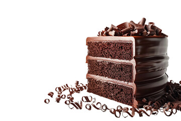 Rich Ganache Chocolate Cake on transparent background.