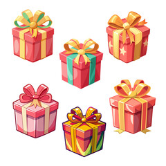 Fototapeta premium Set of colored Gift Boxes with Ribbon and Bow on white background