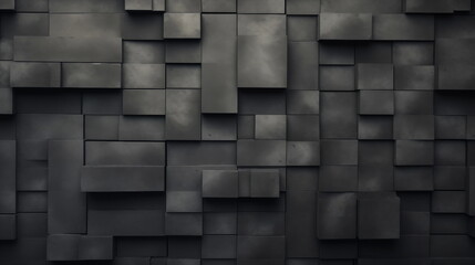 Dark Gray 3D Vector Squares Abstract Background. Science Technological Square Blocks Structure Black Conceptual Wallpaper. Three Dimensional Clear Blank Subtle Textured Backdrop