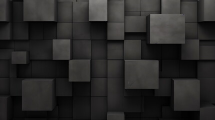 Dark Gray 3D Vector Squares Abstract Background. Science Technological Square Blocks Structure Black Conceptual Wallpaper. Three Dimensional Clear Blank Subtle Textured Backdrop