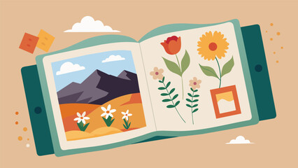 Fototapeta premium Tucked inside a scrapbook pressed flowers from the scenic stops along the way serve as precious souvenirs forever preserving the beauty and