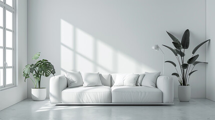 modern living room with sofa, minimalistic home, Generative AI