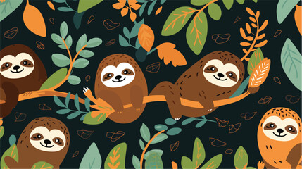 Cute sloths pattern. Seamless background with lazy