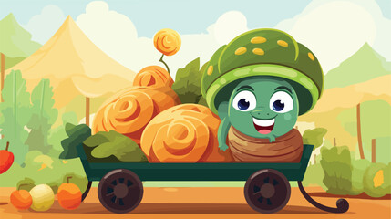 Obraz na płótnie Canvas Cute snail selling vegetables at farm market. Funny