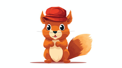 Cute squirrel in funny hat holding empty banner wit