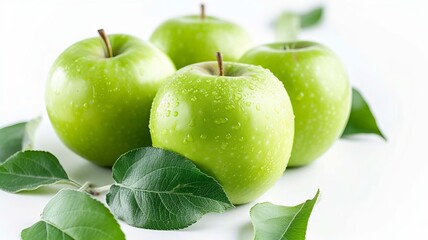 green apples on white isolated background, Generative AI,