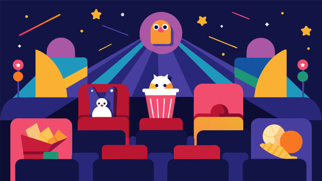 A sensoryfriendly movie screening at a local theater provides special lighting lowered sound and fidget toys to accommodate moviegoers with sensory. Vector illustration