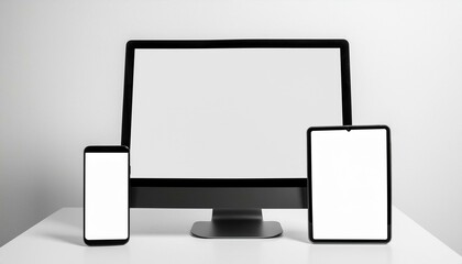 Mockup Template for Different Screen Sizes - Monitor, Tablet and Phone - Application Design, Web Design and User Interface Design - Asset for Presentation of Graphic Design and Portfolio