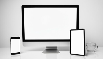 Mockup Template for Different Screen Sizes - Monitor, Tablet and Phone - Application Design, Web Design and User Interface Design - Asset for Presentation of Graphic Design and Portfolio