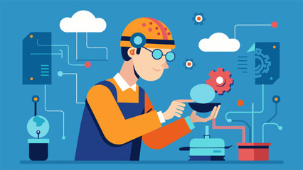 Using specialized tools the maintenance technician delicately finetunes the programming of the brain implant to ensure optimal functionality..