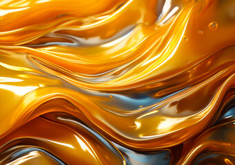 Shimmering Gold Abstract Texture Background - Liquid Metallic Fluid Motion, Golden Luxury Backdrop - obrazy, fototapety, plakaty