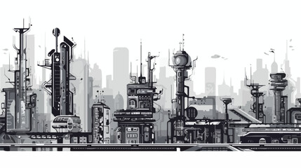 Cyberpunk city. fantastic buildings constructions.