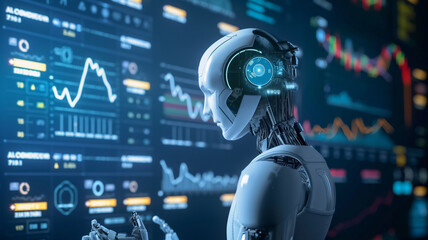 AI artificial intelligence monitoring with digital trading screen Financial stock exchange concept 