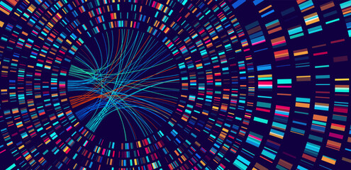 Circular Big Data Graph. DNA Test Infographic Circle. Genome Sequence Map. Chromosome Architecture Molecule Sequencing Chart. Genetic Science Technology Concept. Vector Illustration Background.