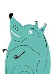 Cute monsters, green  wolf cartoon isolated on white