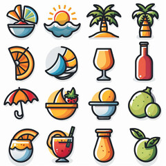 beach icon set simple design white background