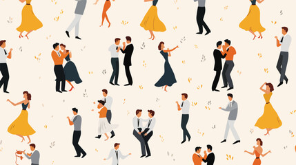 Dancers couples seamless pattern. People man and wo