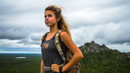 Obraz premium wide angle shot of a young female hiker UHD WALLPAPER