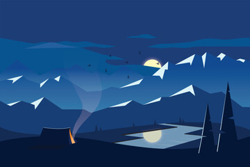 Night Camp - Landscape Illustration
