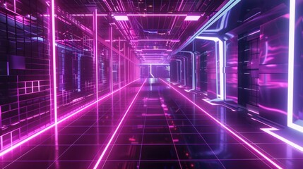 Obraz premium Specify the inclusion of neon grid patterns and futuristic elements, inspired by the cyberpunk aesthetic popularized in 90's science fiction and anime.
