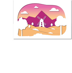 Windmill - Vector Paper Cut Illustration