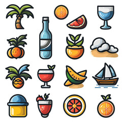 beach icon set simple design white background