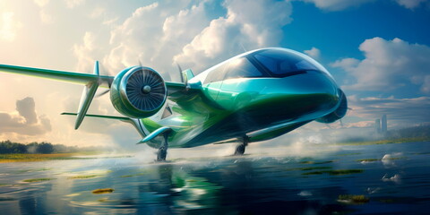 hydrogen-powered aircraft taking off, highlighting the possibilities of green aviation.