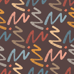 Abstract Seamless Pattern of Hand-Drawn Colored Zigzag Scribbles. Style of Children's Drawing.
