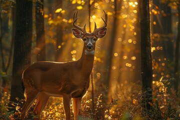 Fototapeta premium Sika deer against the backdrop of a forest fire