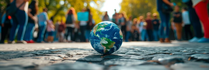people participating in a climate strike or environmental protest, advocating for sustainable policies and climate action
