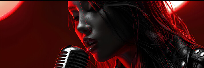 In the smoky haze of a jazz club a sultry singer croons into the microphone her voice weaving a spell over the audience as they lose themselves in the music and the dimly lit atmosphere of the club - obrazy, fototapety, plakaty