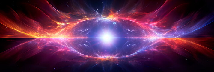 wave of galactic fusion, with multicolored fractals merging and emanating from a central starburst.
