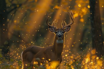 Sika deer against the backdrop of a forest fire