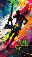 Un coureur en train de faire un marathon à Paris au format portrait. En arrière-plan, la Tour Eiffel.