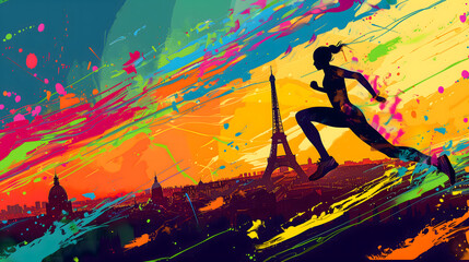 Une illustration d'un coureur en train de faire un marathon à Paris. En arrière-plan, la Tour Eiffel.
