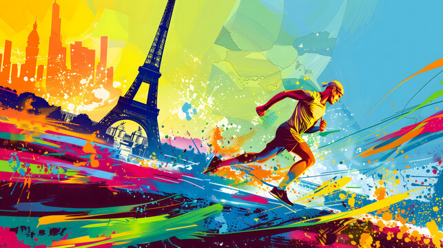 Une illustration d'un coureur en train de faire un marathon &agrave; Paris. En arri&egrave;re-plan, la Tour Eiffel.
