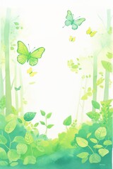 forest butterflies watercolor, serene forest butterflies watercolor